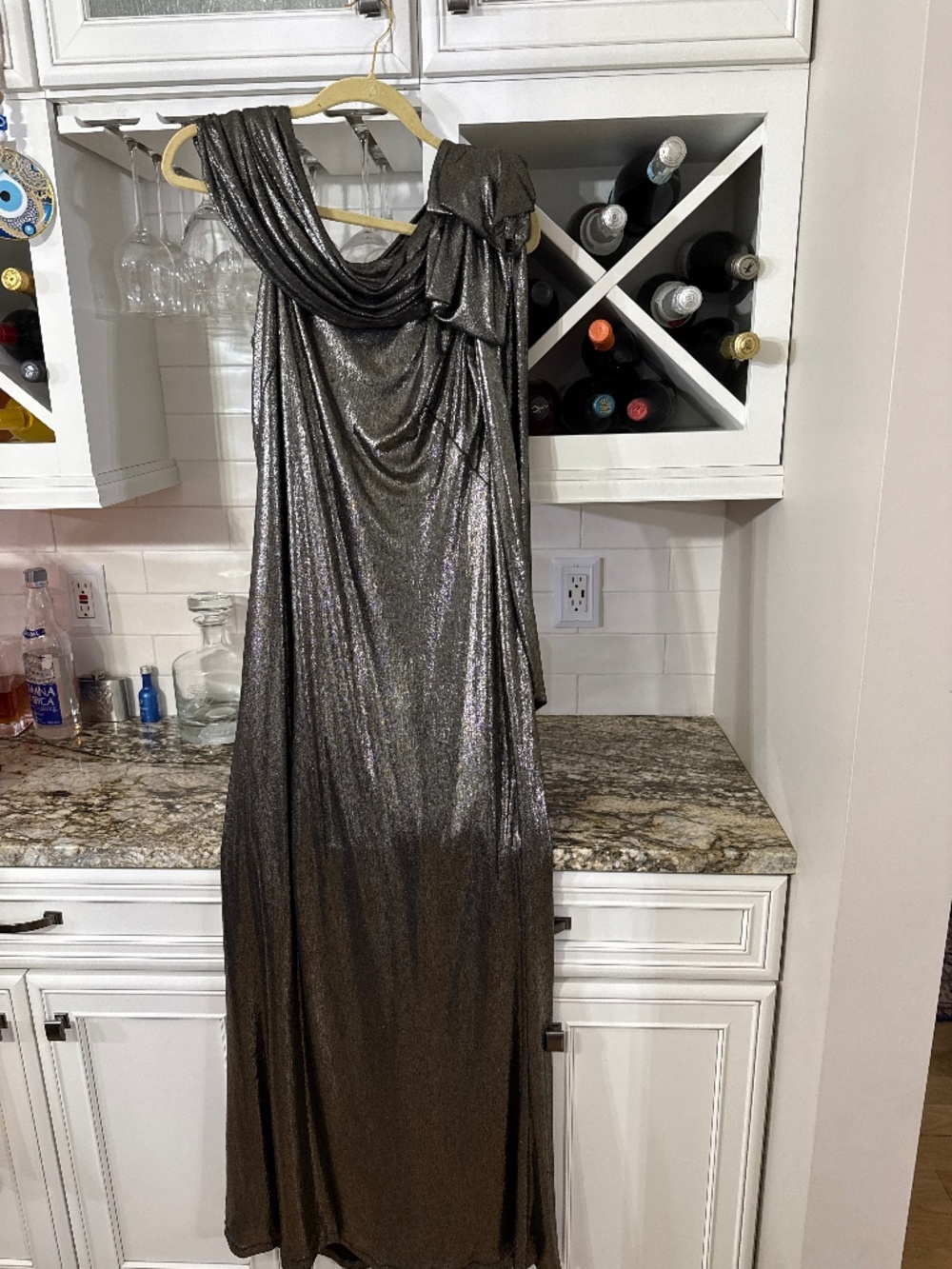 Long, gold metallic dress